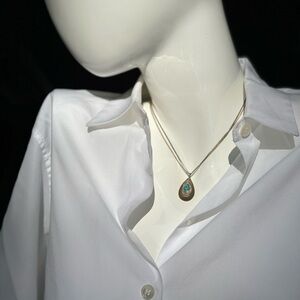 Alexis Bittar Contemporary 1”Teardrop Turquoise Lucite Pendant with Double chain